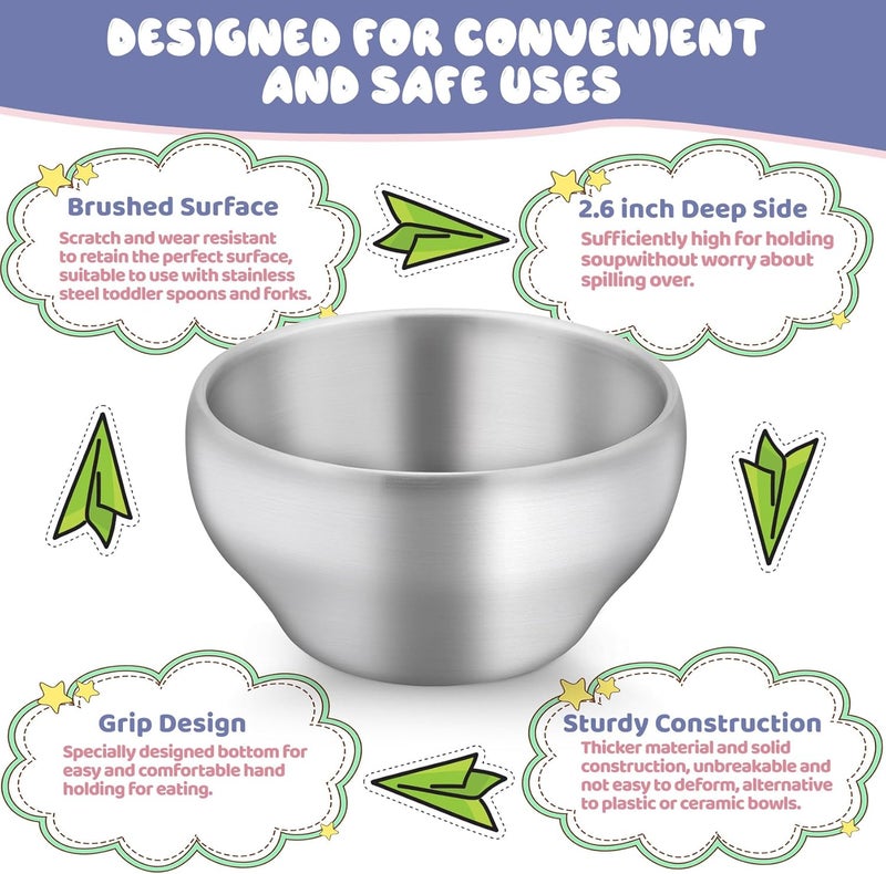 TeamFar Stainless Steel Bowls for Kids, 12oz Metal Baby Toddler Bowls Set of 4, Double-Wall Insulated Kids Bowl for Cereal/Snacks/Soups, Non Toxic, Dishwasher Safe - Image 3